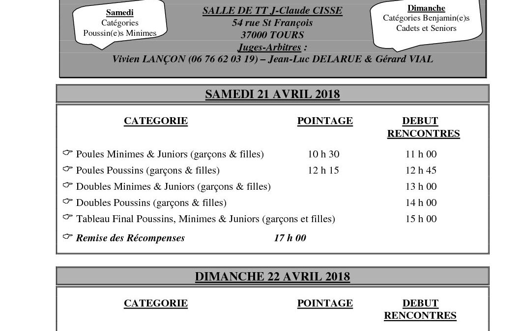 Horaires Compétit°