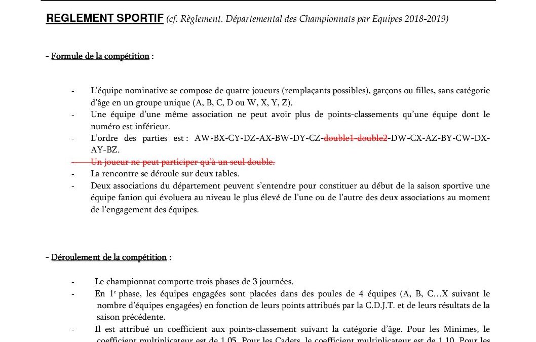 règlement équipes jeunes