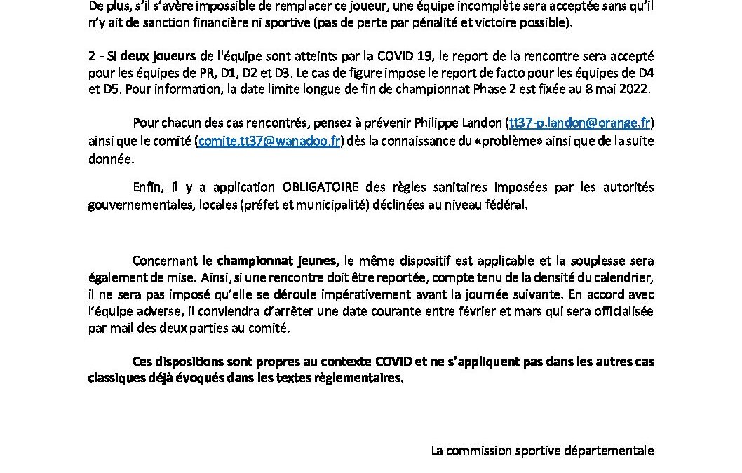 Additif championnat (contexte COVID)