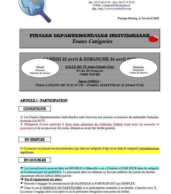 Finales départementales individuelles à la 4S Tours
