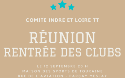 Réunion de rentrée des clubs – Lundi 12 Septembre