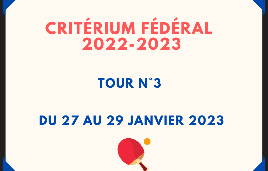 Résultats / 3ème tour du Critérium Fédéral 27 au 29 Janvier 2023