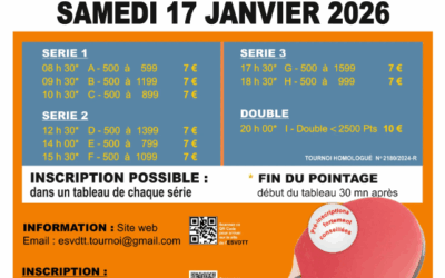 Tournoi Régional de la Ville aux Dames – Samedi 17 Janvier 2026